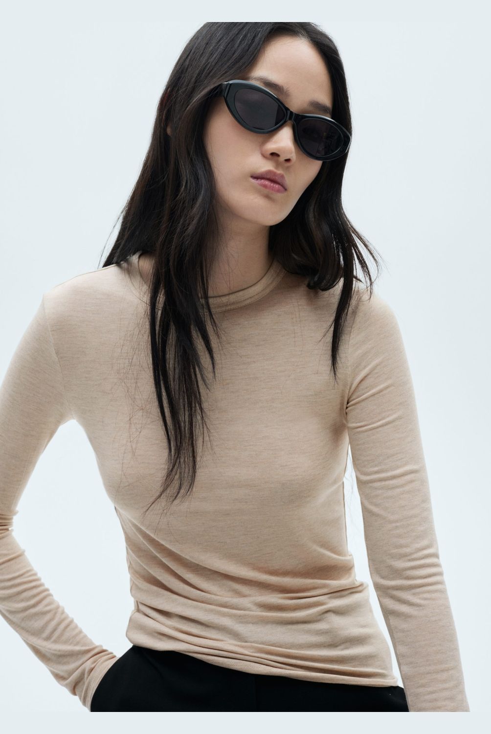 MANGO - Polera Manga Larga Cuello Redondo Mujer Mango
