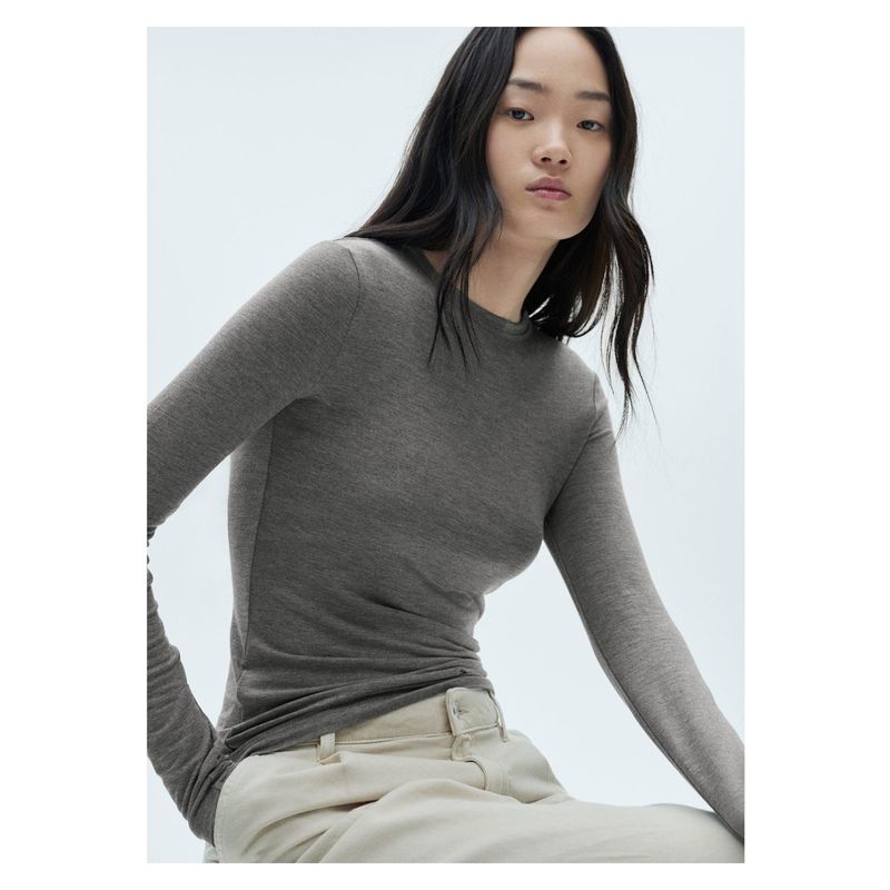MANGO - Polera Manga Larga Cuello Redondo Mujer Mango