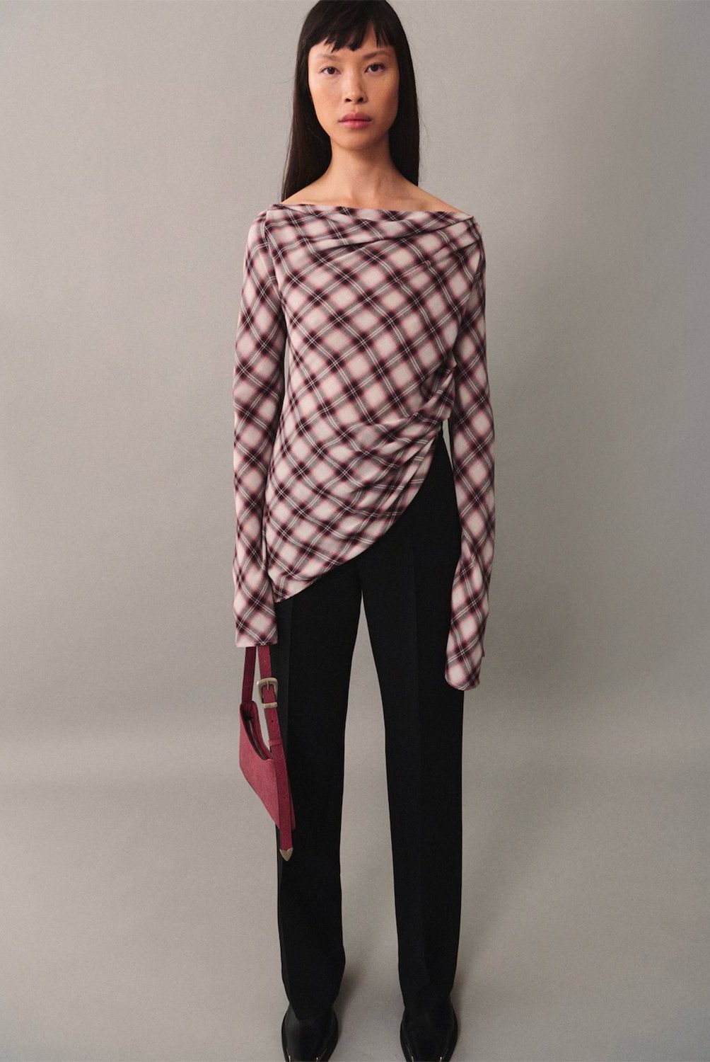 MANGO - Blusa Cuadros Asimétrica Mujer Mango