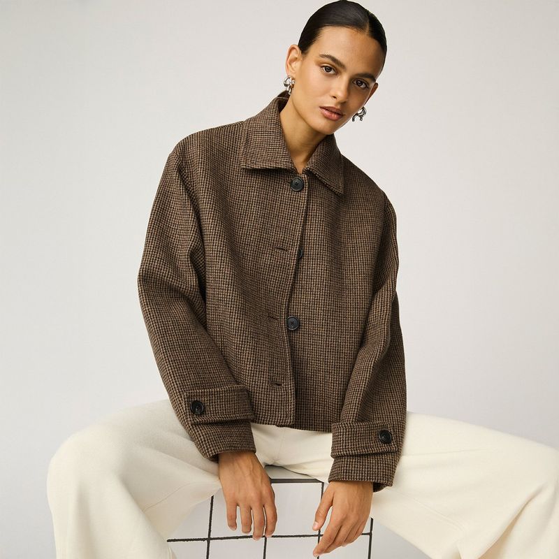 MANGO - Chaqueta Lana Micro Pata De Gallo Mujer Mango