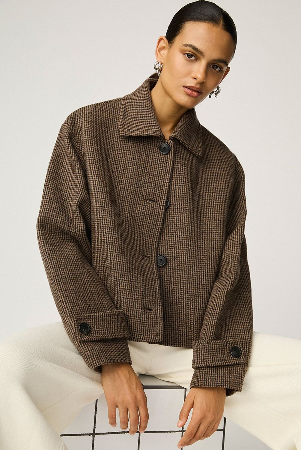 MANGO - Chaqueta Lana Micro Pata De Gallo Mujer Mango