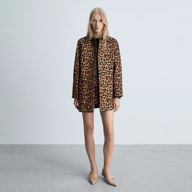 MANGO - Abrigo Recto Leopardo Mujer Mango