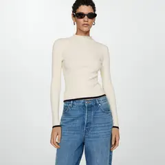 MANGO - Sweater Canalé Cuello Perkins Mujer