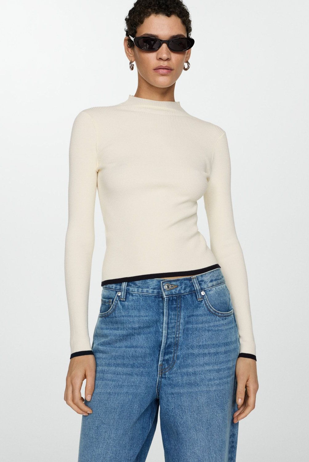 MANGO - Sweater Canalé Cuello Perkins Mujer Mango