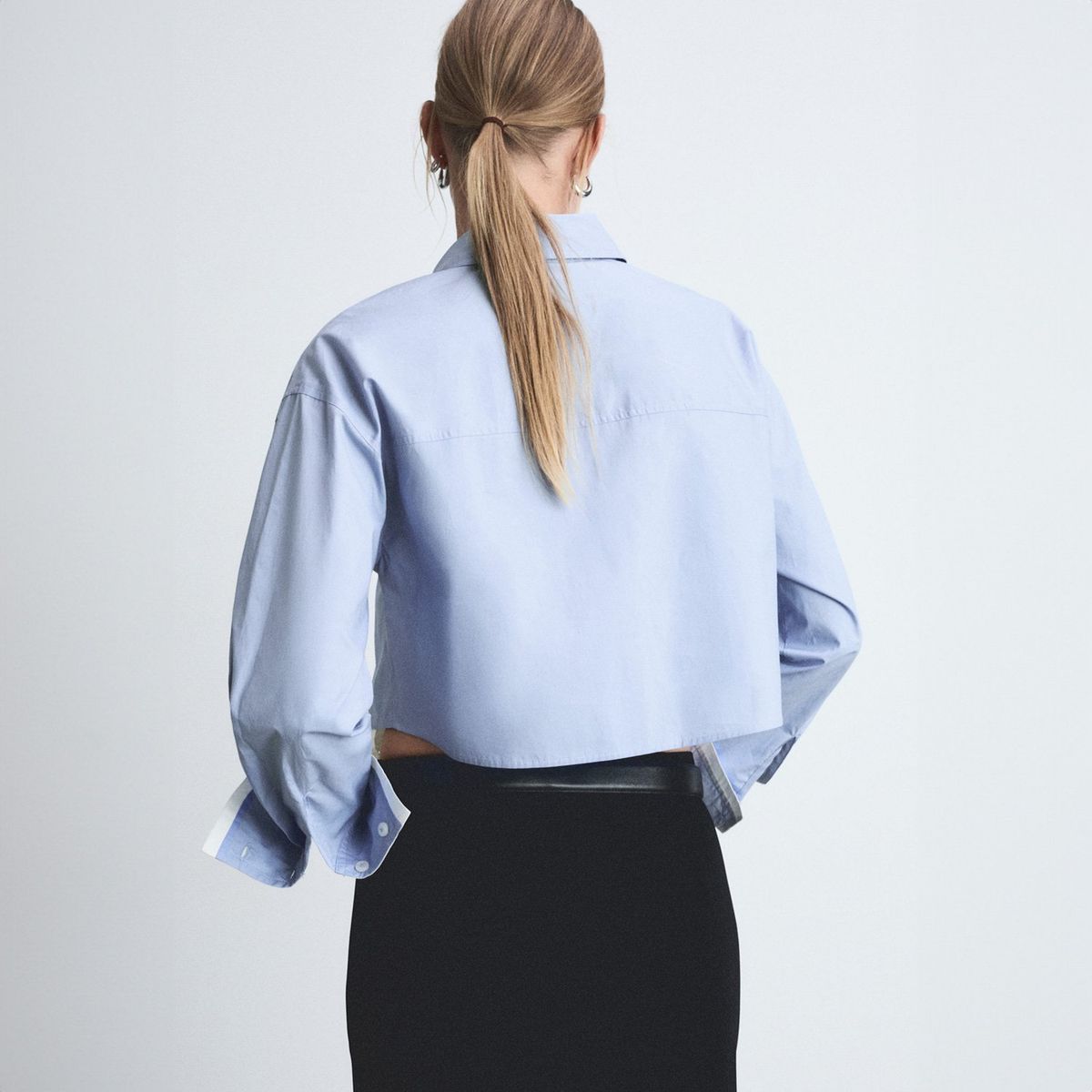 MANGO - Blusa Crop Combinada Mujer Mango