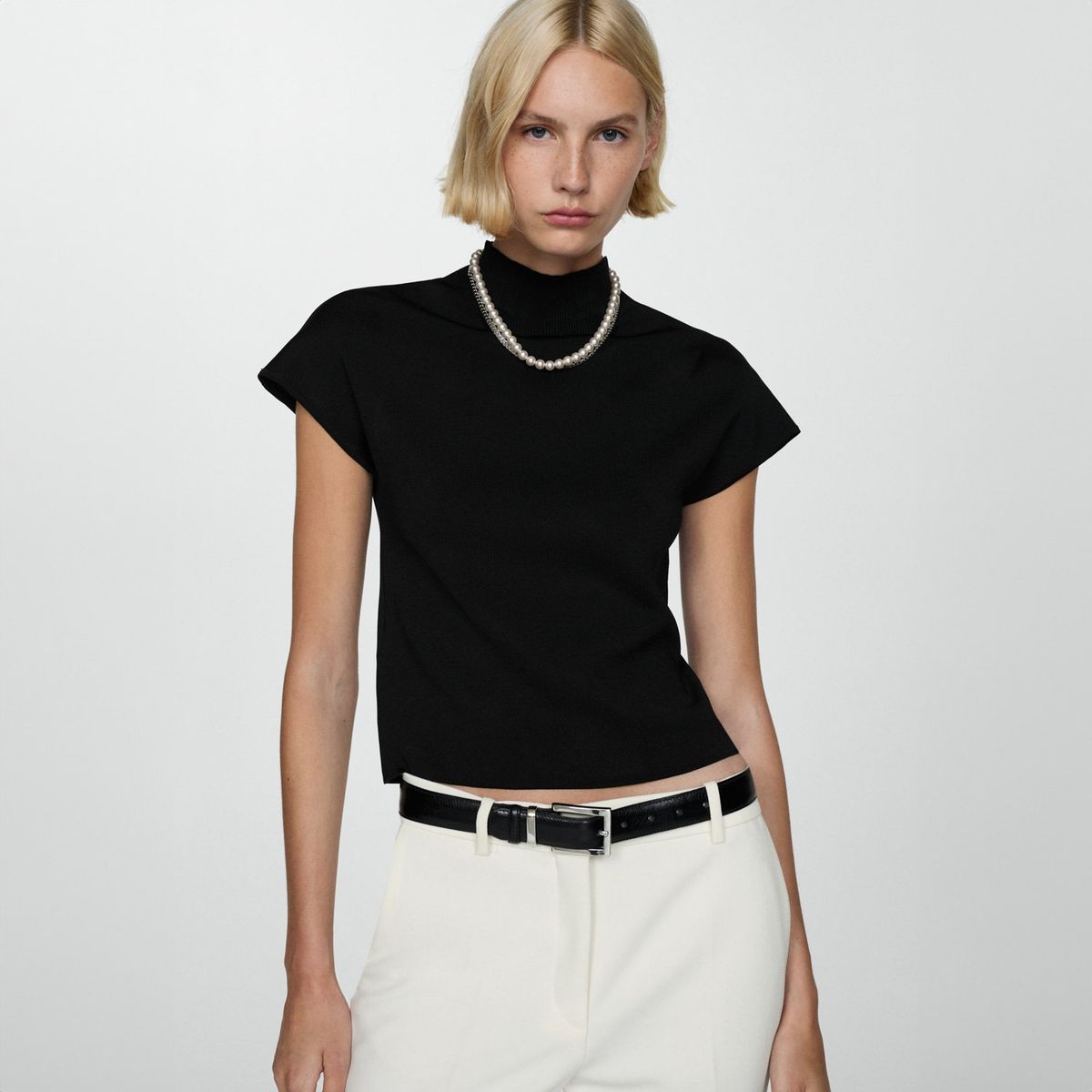 MANGO - Sweater Cuello Perkins Manga Corta Mujer Mango