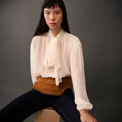 MANGO - Blusa Lazo Manga Abullonada Mujer