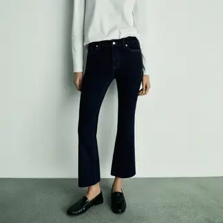 MANGO - Jeans Sienna Tiro Alto Flare Crop Efecto Lavado Mujer