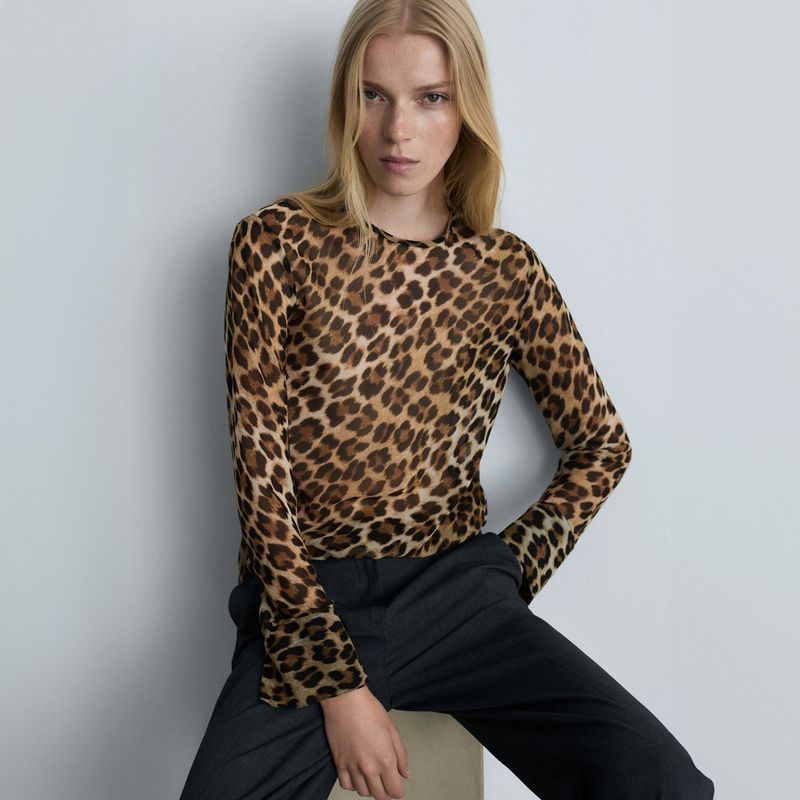 MANGO - Blusa Estampado Leopardo Mujer Mango