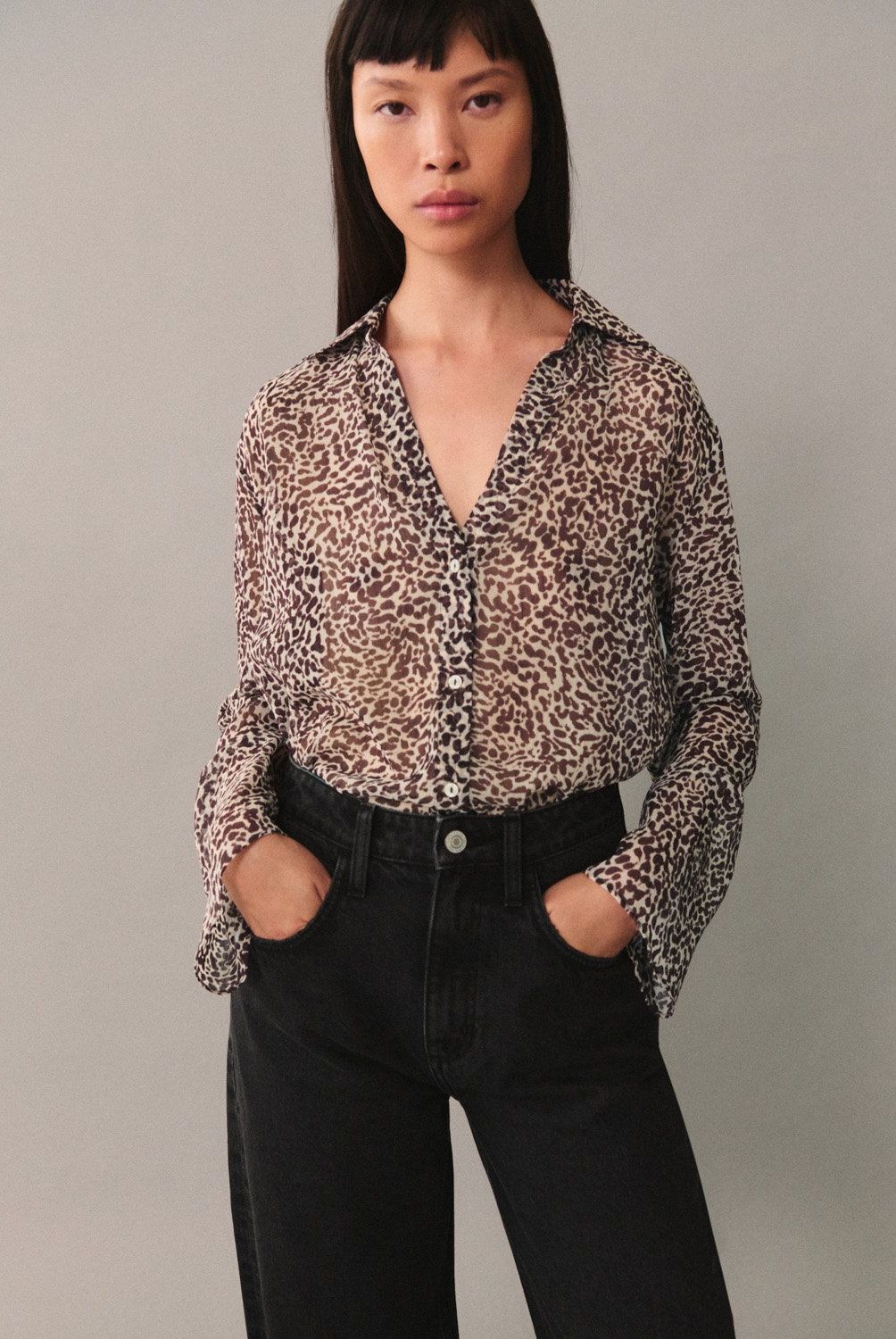 MANGO - Blusa Fluida Leopardo Mujer Mango