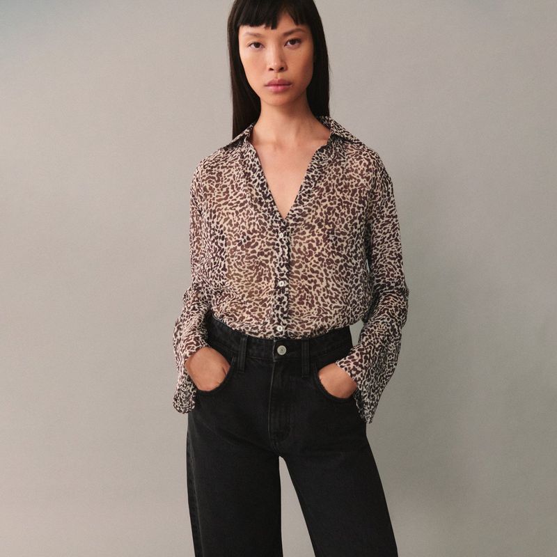MANGO - Blusa Fluida Leopardo Mujer Mango