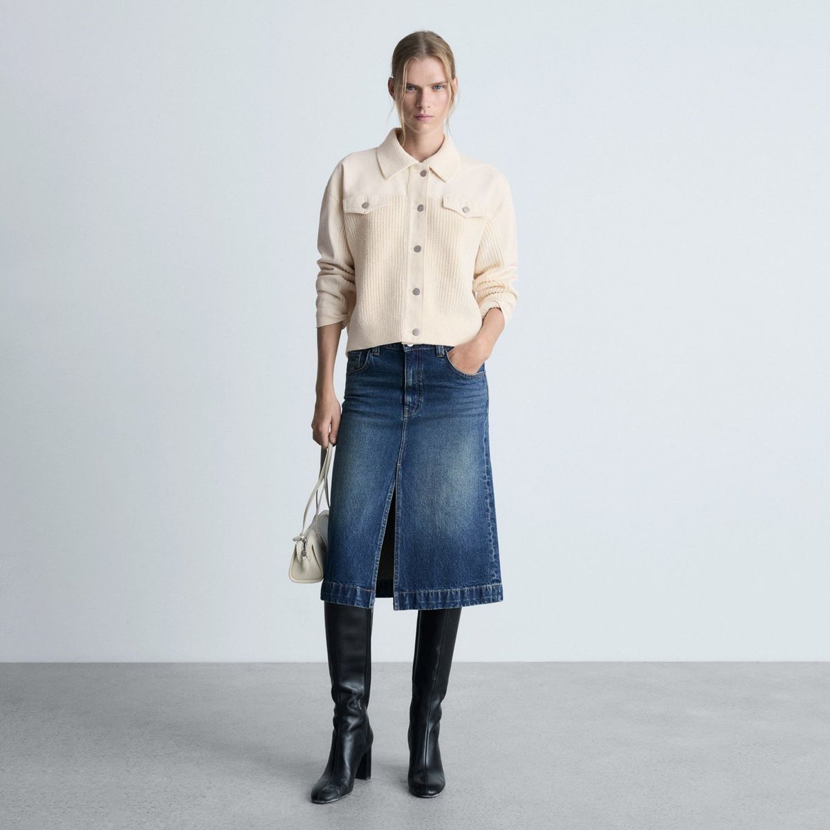 MANGO - Chaqueta Combinada Tricot Mujer Mango