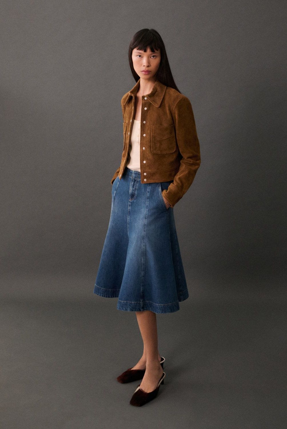 MANGO - Falda Denim Costuras Contraste Mujer Mango