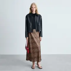 MANGO - Falda Satinada Leopardo Mujer