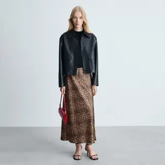MANGO - Falda Satinada Leopardo Mujer