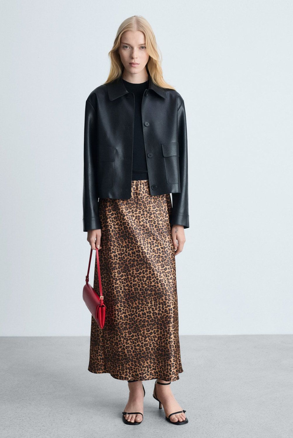 MANGO - Falda Satinada Leopardo Mujer Mango