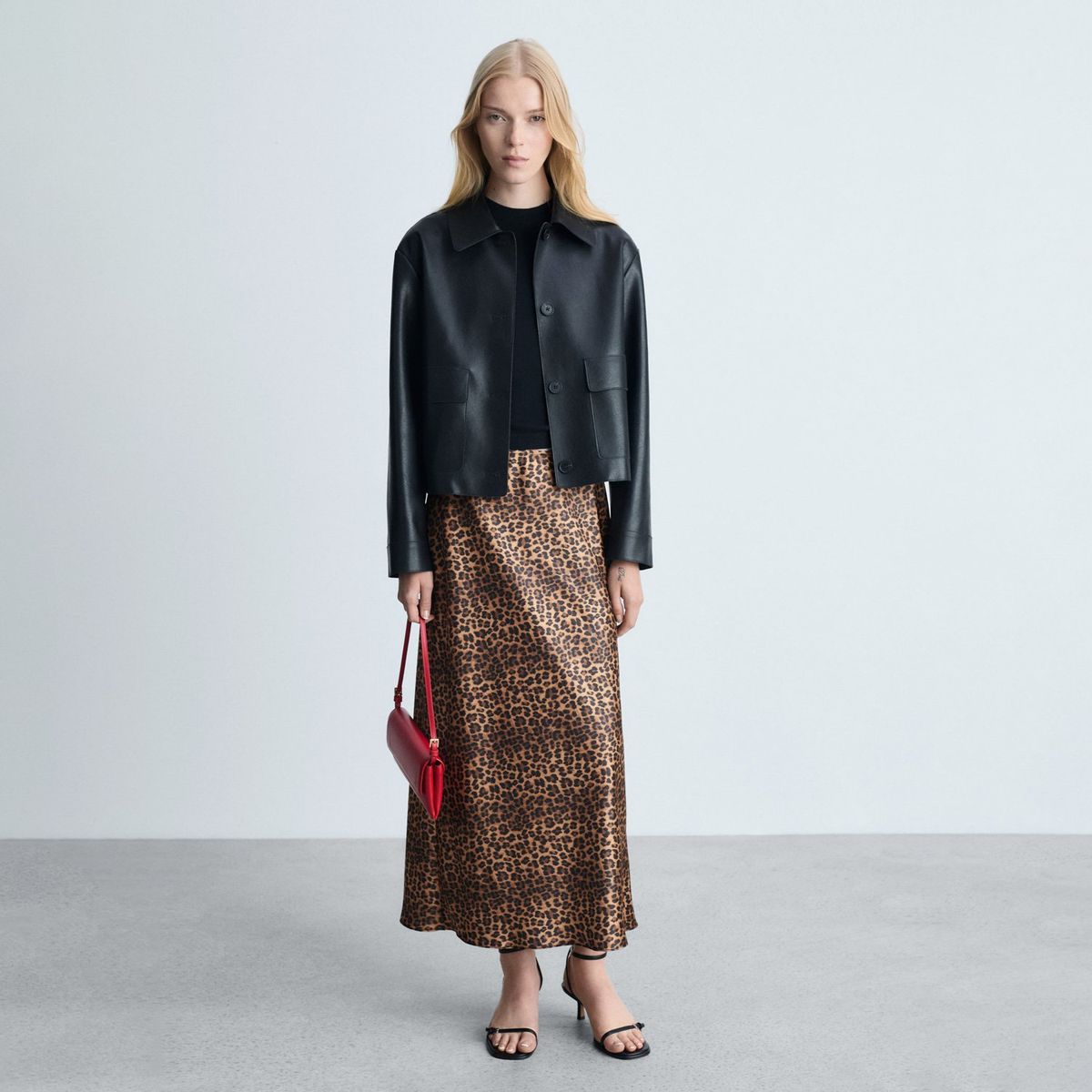 MANGO - Falda Satinada Leopardo Mujer Mango