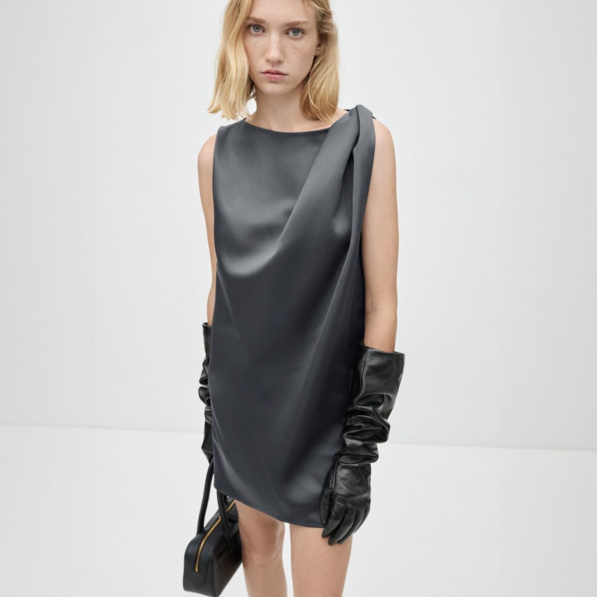 MANGO - Vestido Satinado Detalle Nudo Mujer Mango