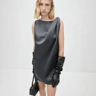 MANGO - Vestido Satinado Detalle Nudo Mujer