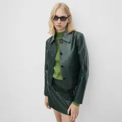 MANGO - Chaqueta 100% Piel Botones Mujer
