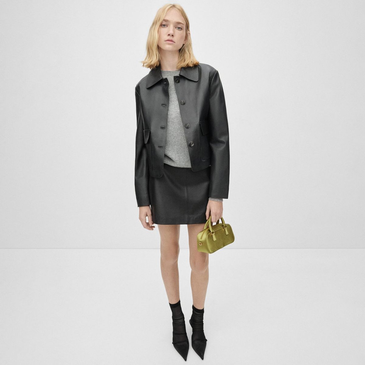 MANGO - Chaqueta 100% Piel Botones Mujer Mango