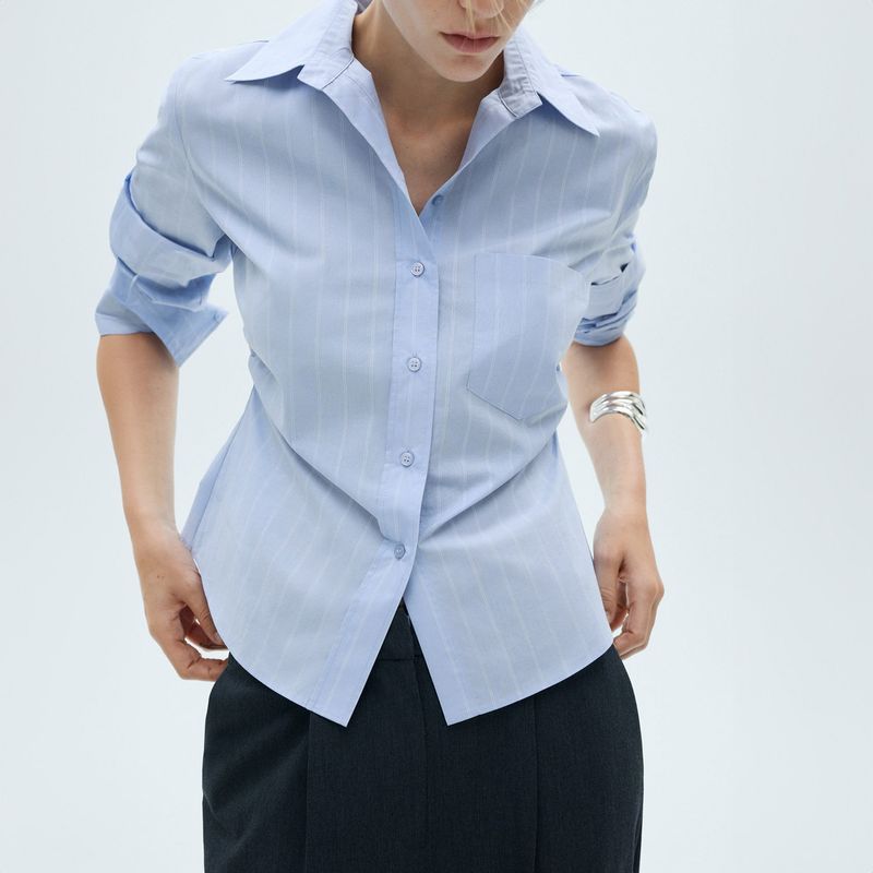 MANGO - Blusa Algodón Detalles Fruncidos Mujer Mango