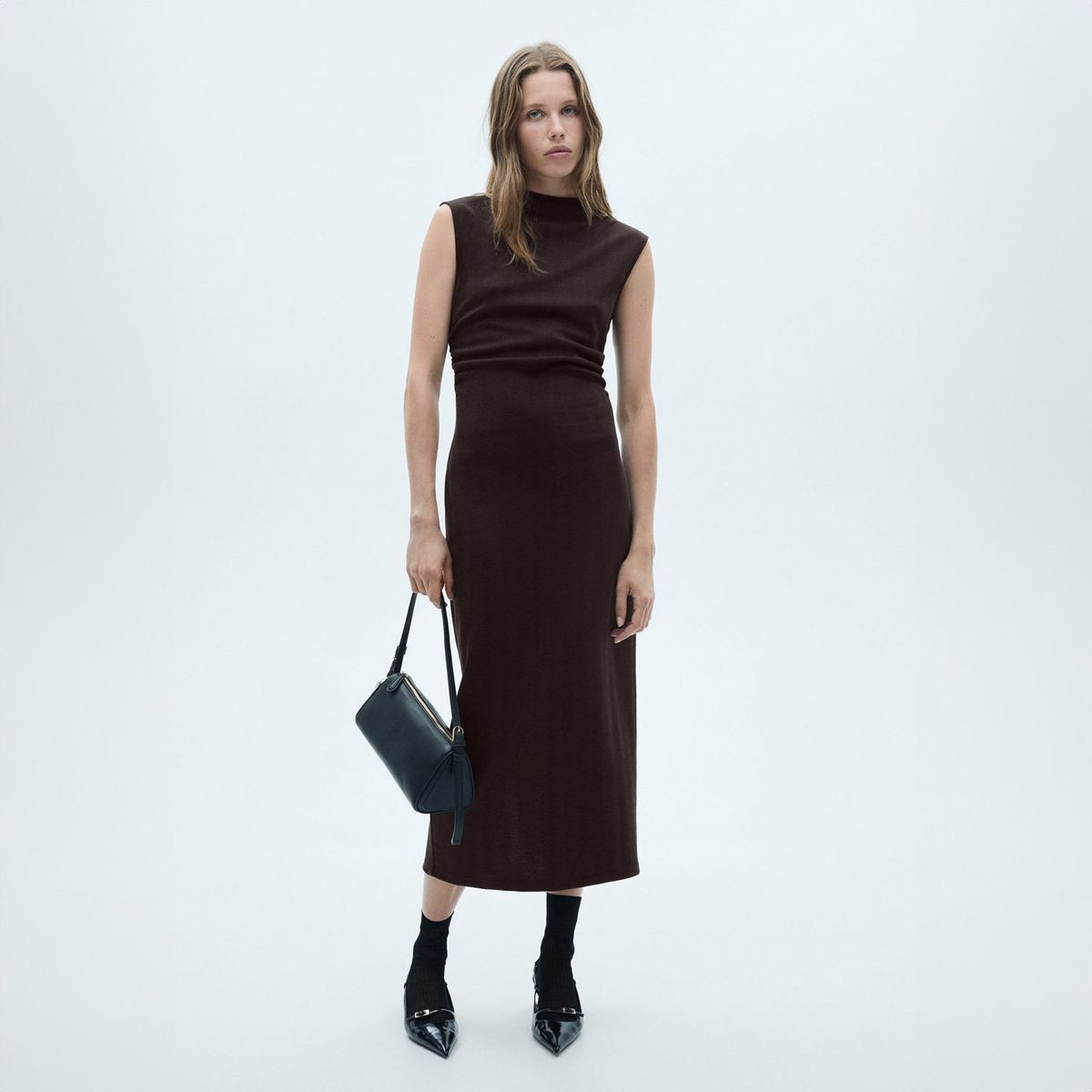 MANGO - Vestido Punto Detalle Fruncido Mujer Mango