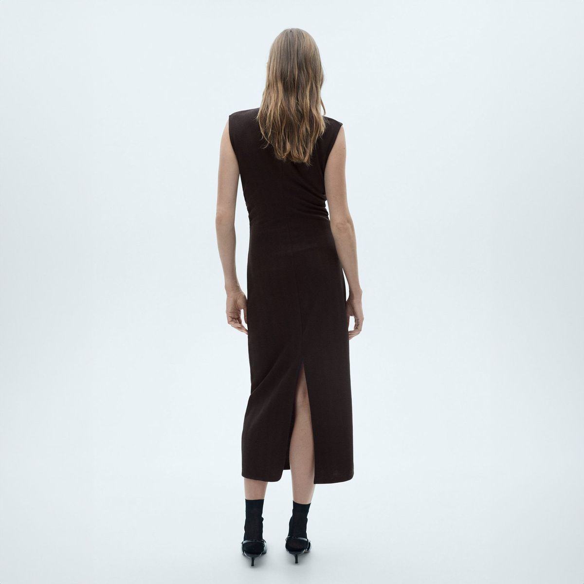 MANGO - Vestido Punto Detalle Fruncido Mujer Mango