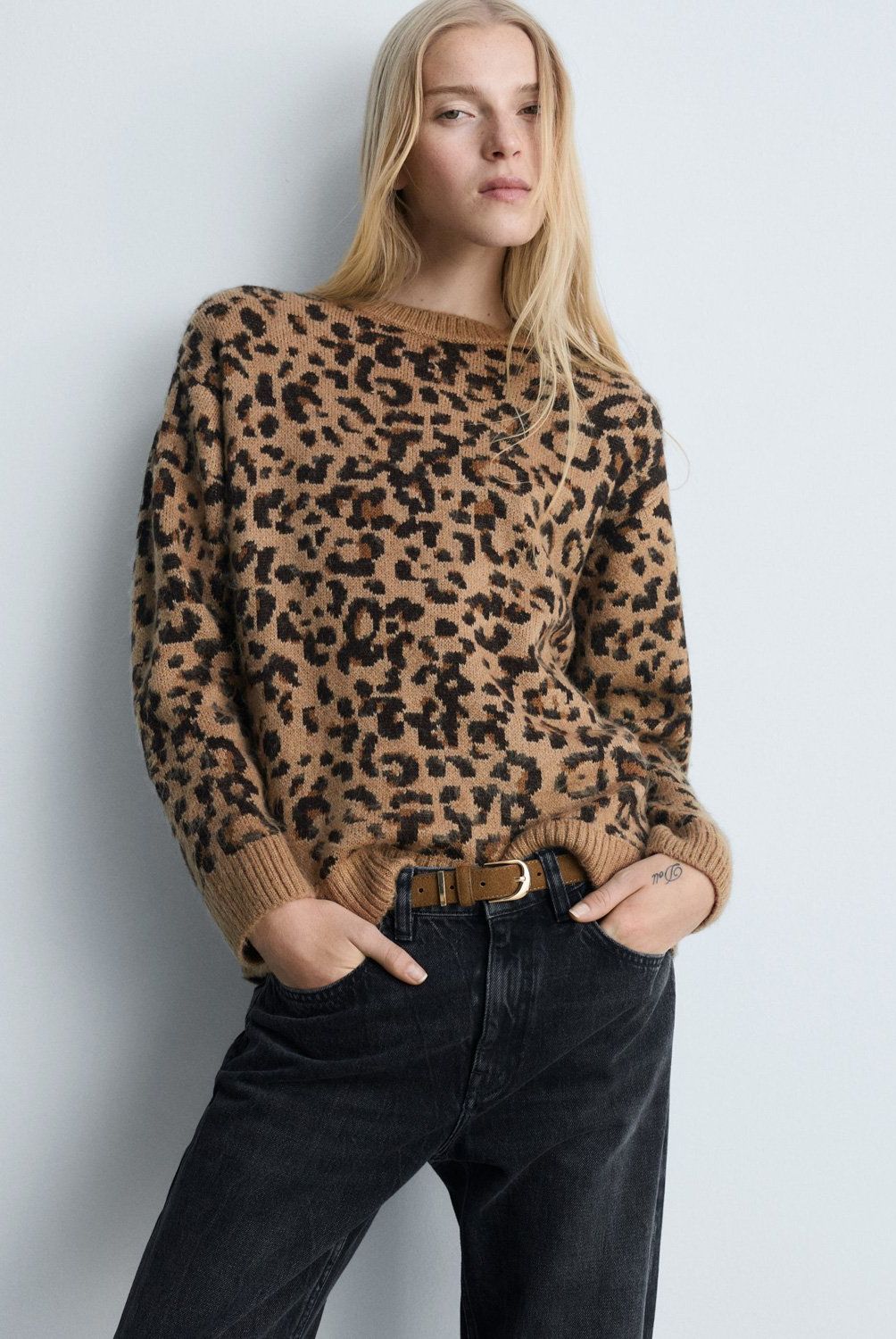 MANGO - Sweater Leopardo Terminaciones En Contraste Mujer Mango
