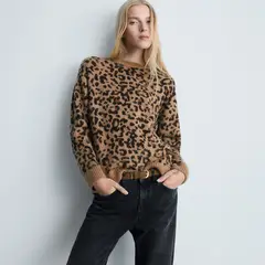 MANGO - Sweater Leopardo Terminaciones En Contraste Mujer