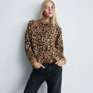 MANGO - Sweater Leopardo Terminaciones En Contraste Mujer