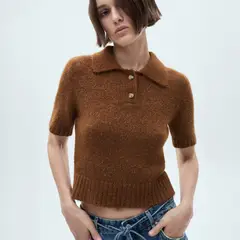 MANGO - Sweater Polo Punto Detalles Canalé Mujer