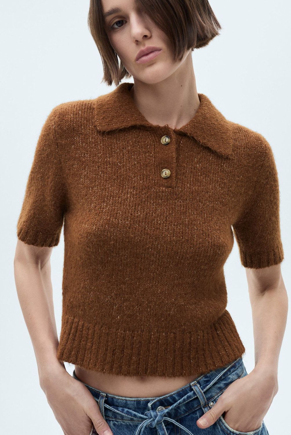 MANGO - Sweater Polo Punto Detalles Canalé Mujer Mango