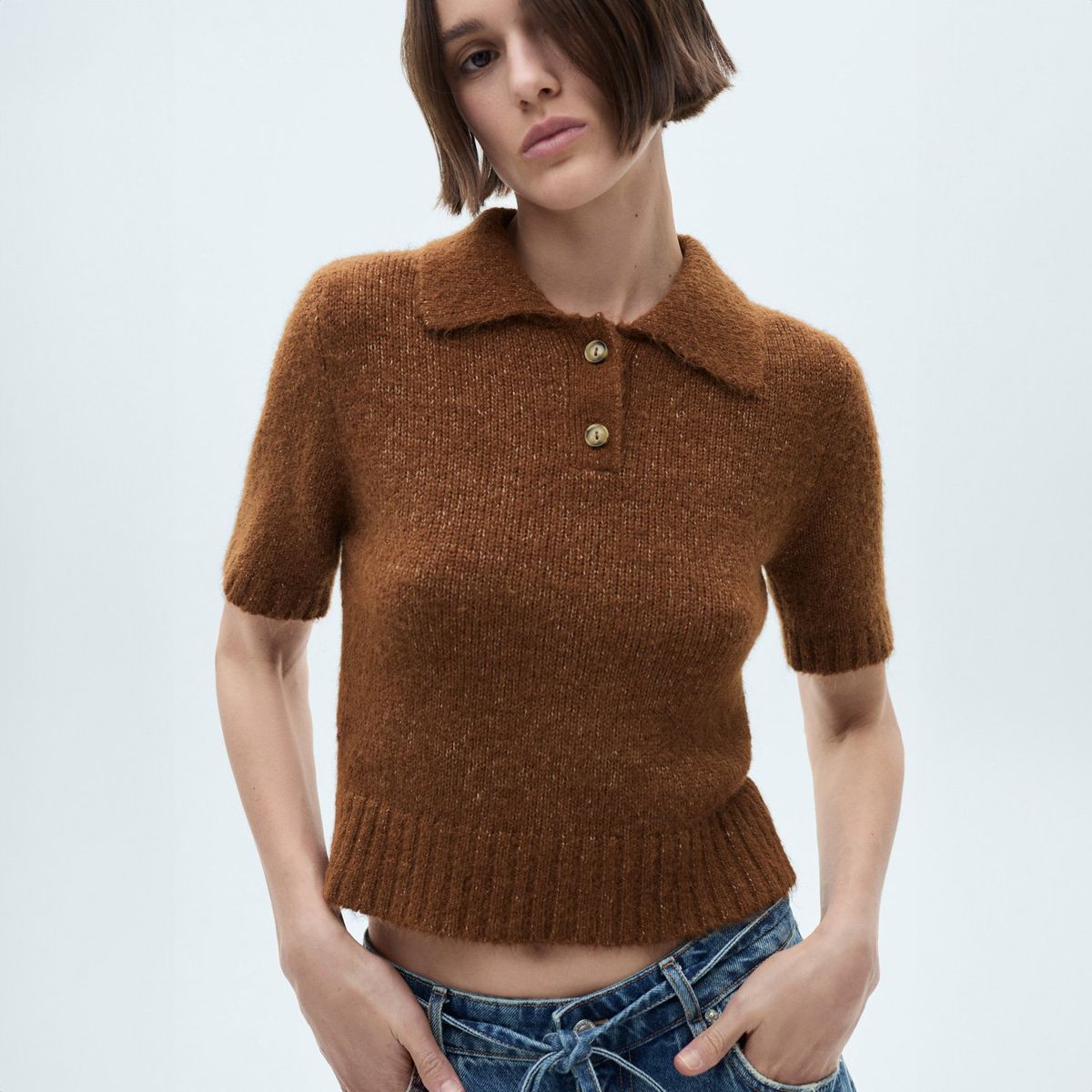 MANGO - Sweater Polo Punto Detalles Canalé Mujer Mango