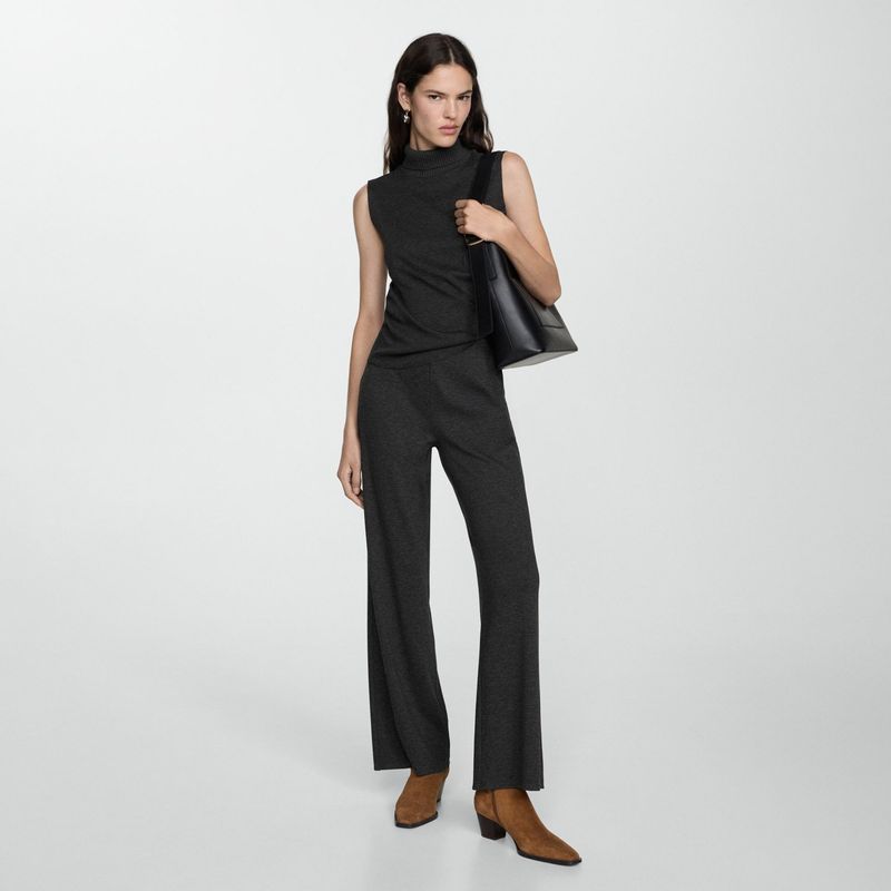 MANGO Pantalón Punto Wideleg Mujer Mango