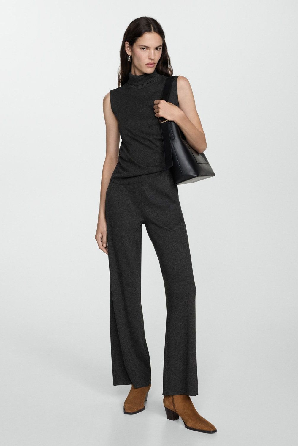 MANGO - Pantalón Punto Wideleg Mujer Mango