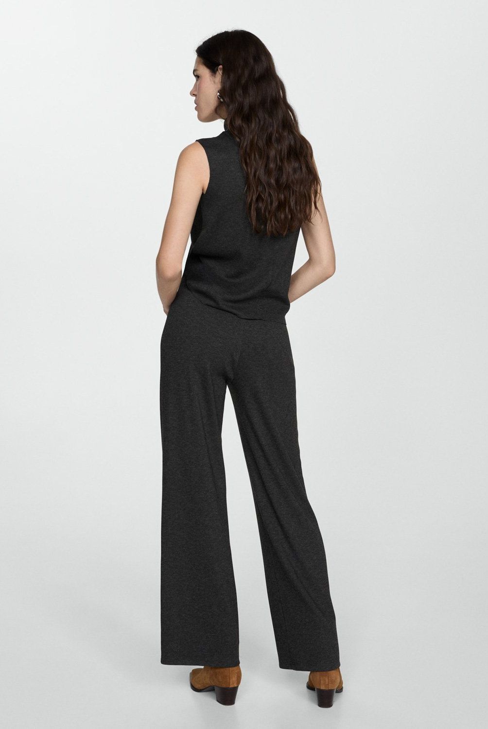 MANGO - Pantalón Punto Wideleg Mujer Mango