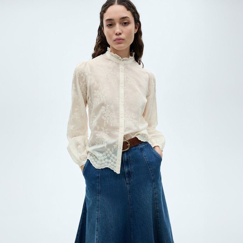 MANGO - Blusa Lyocell Bordada Mujer Mango