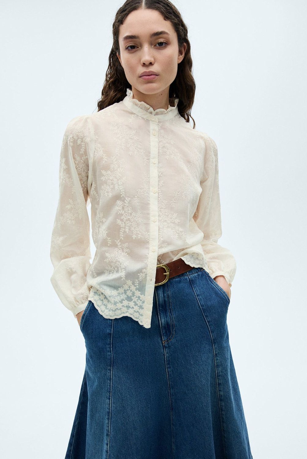 MANGO - Blusa Lyocell Bordada Mujer Mango