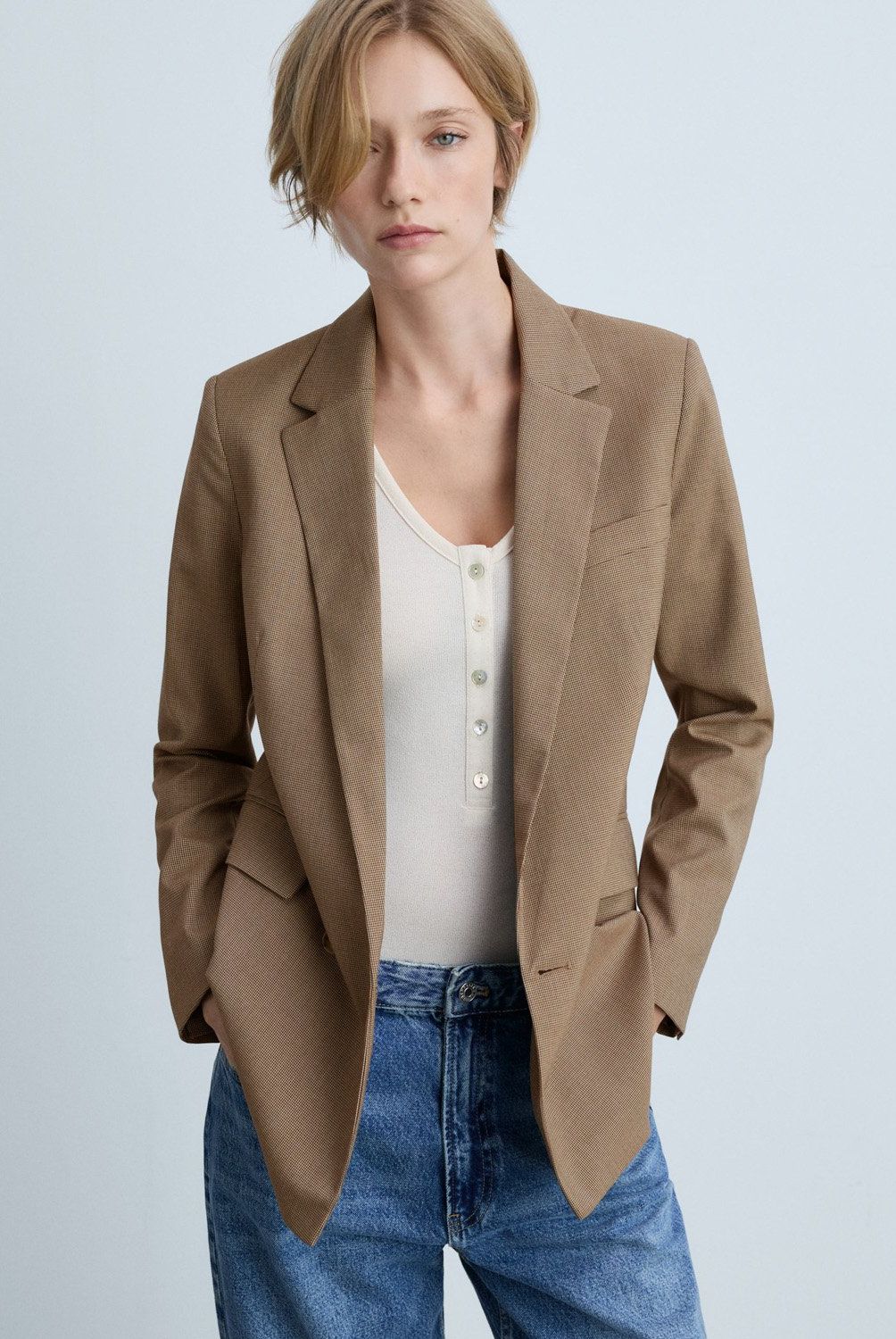 MANGO - Blazer Cruzada Pata De Gallo Mujer Mango