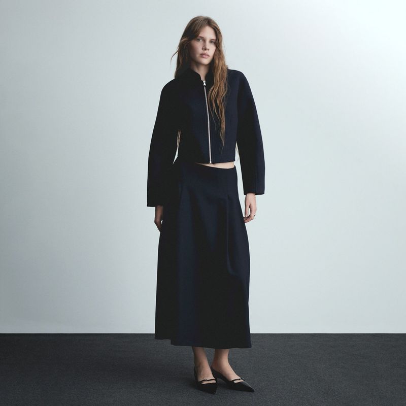 MANGO - Falda Evasé Detalle Pinzas Mujer Mango