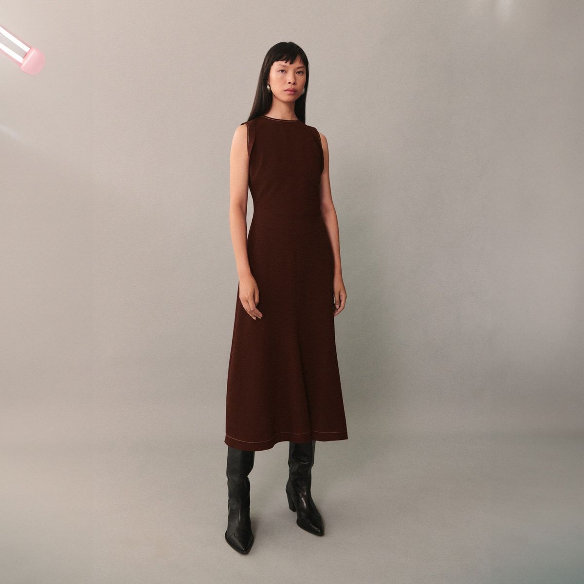 MANGO - Vestido Midi Costuras Decorativas Mujer Mango