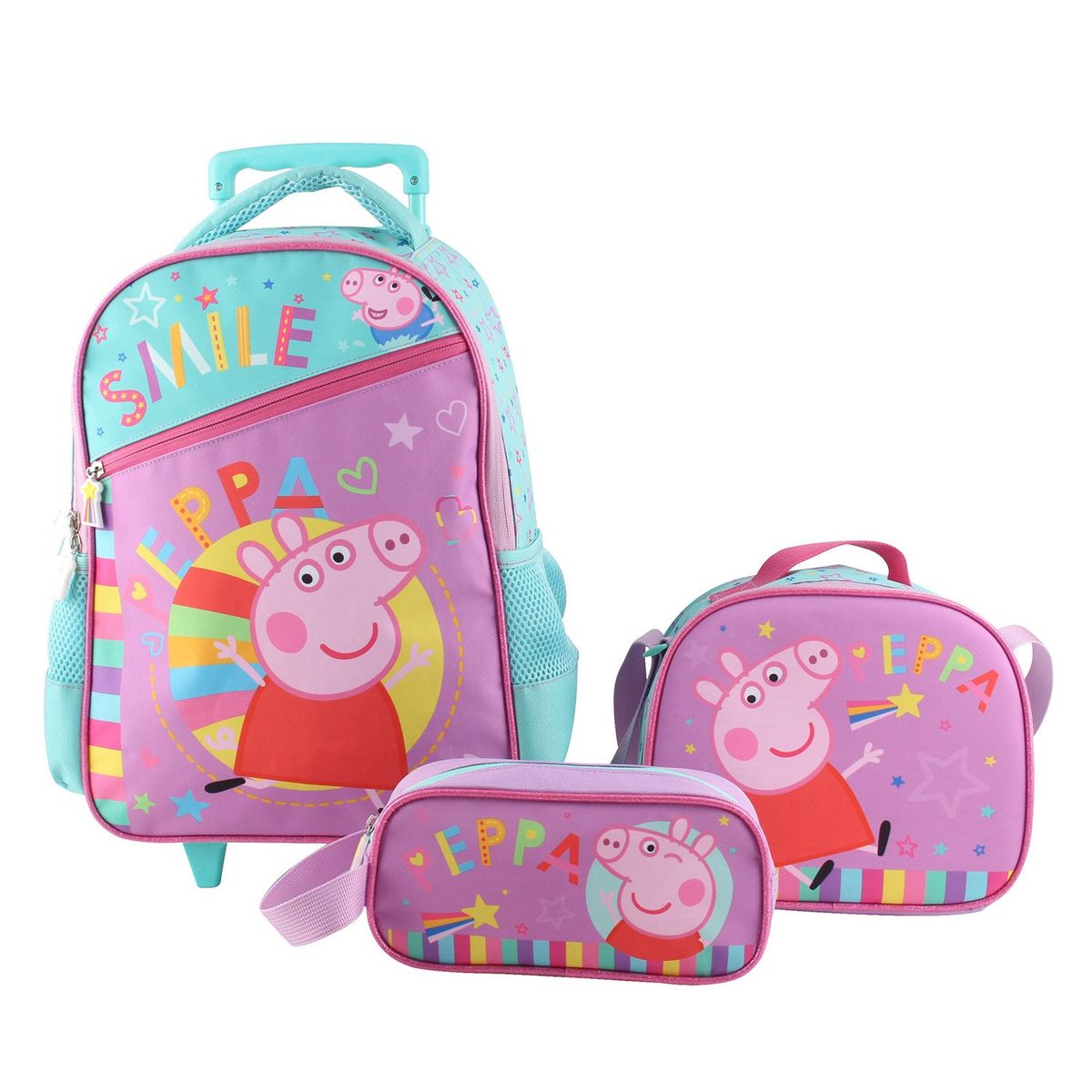 PEPPA PIG - Pack Escolar Mochila Con Rueditas + Lonchera + Estuche
