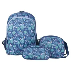 LILO & STITCH - Set Juvenil Mochila + Lonchera + Estuche Azul