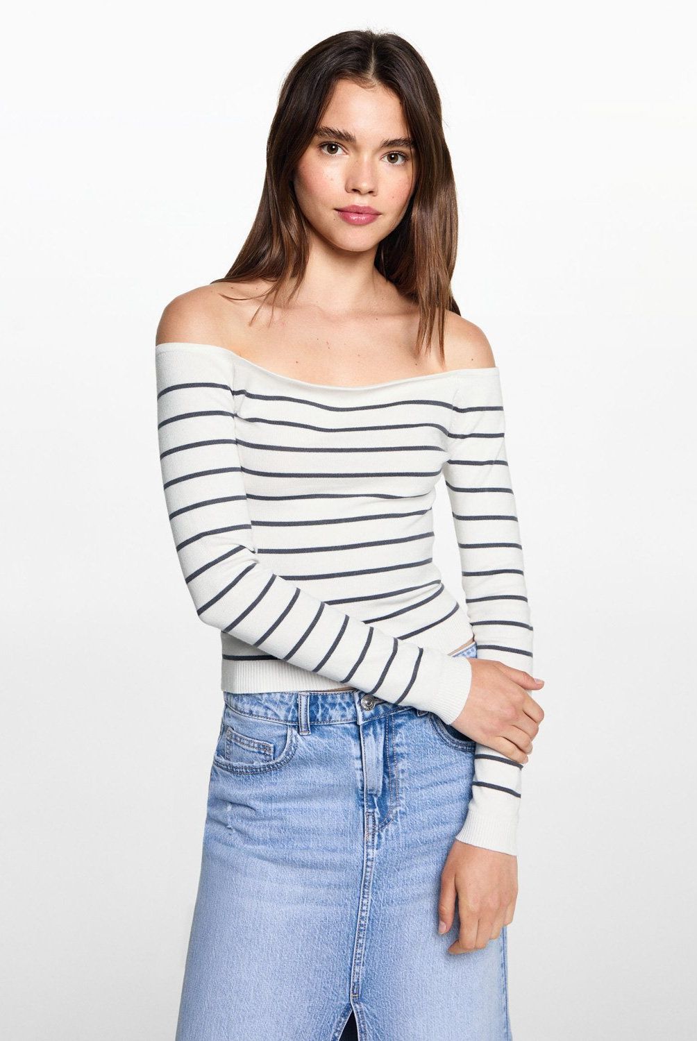 MANGO TEEN - Sweater Cuello Barco Rayas Mujer Mango Teen