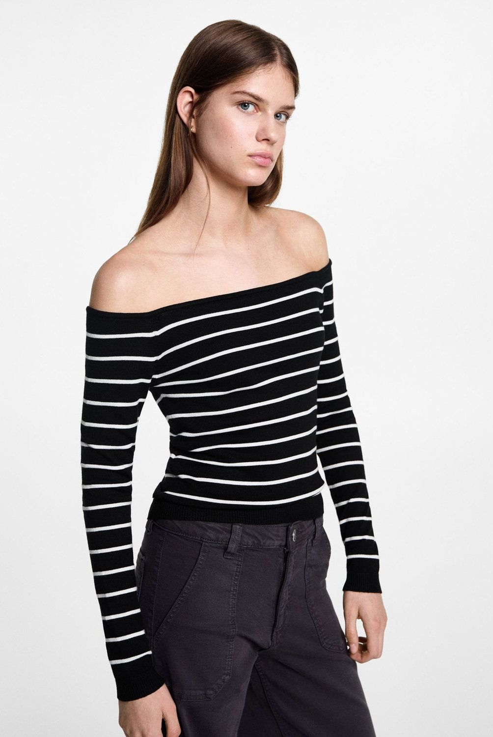 MANGO TEEN - Sweater Cuello Barco Rayas Mujer Mango Teen