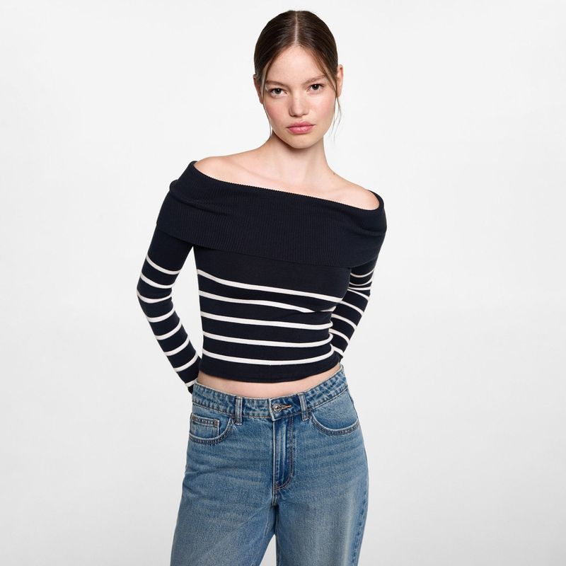 MANGO TEEN - Sweater Rayas Hombros Descubiertos Mujer Mango Teen