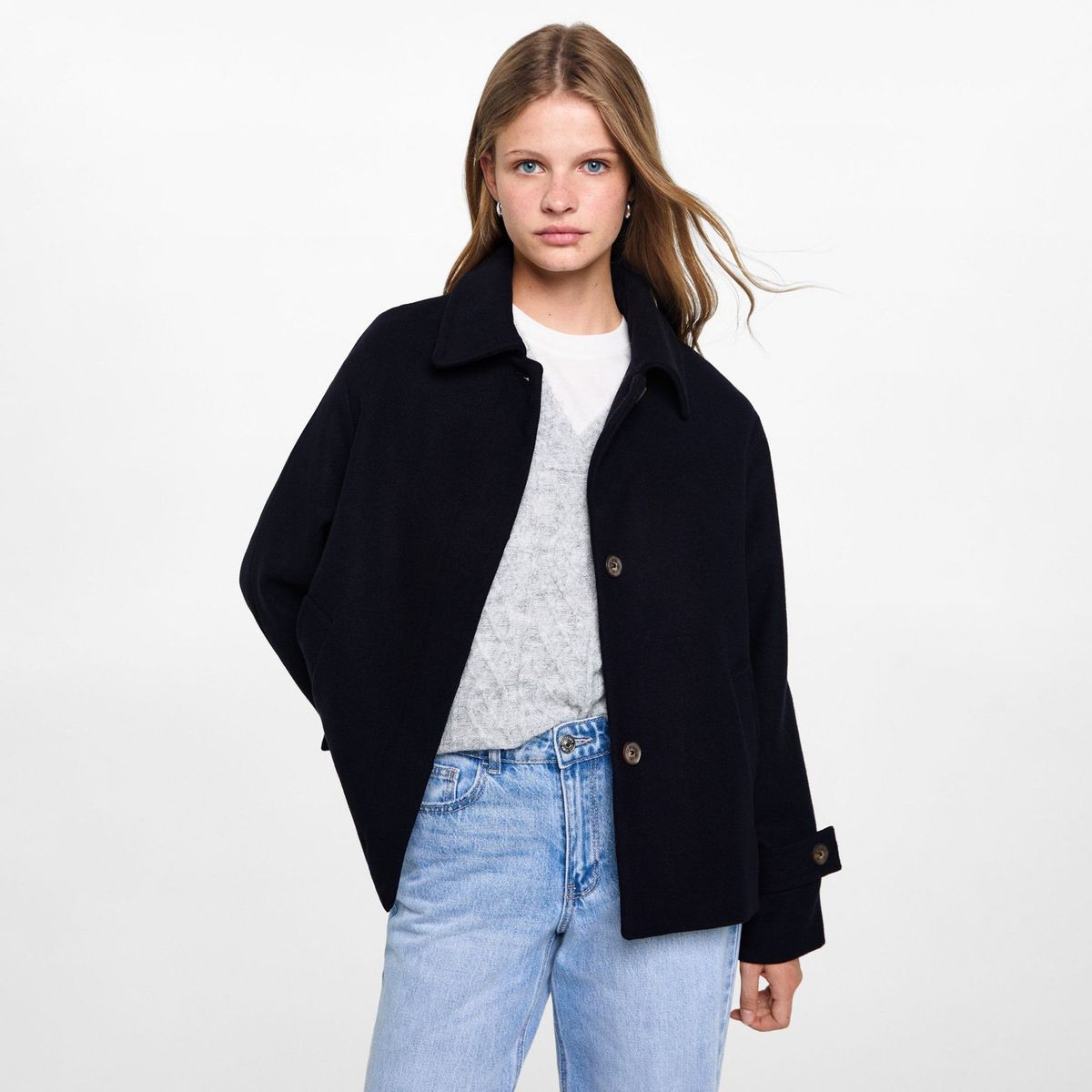 MANGO TEEN - Abrigo Paño Corto Mujer Mango Teen