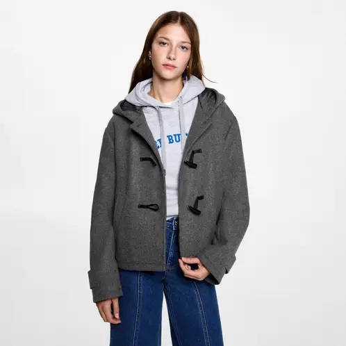 MANGO TEEN - Abrigo Capucha Lana Alamares Mujer