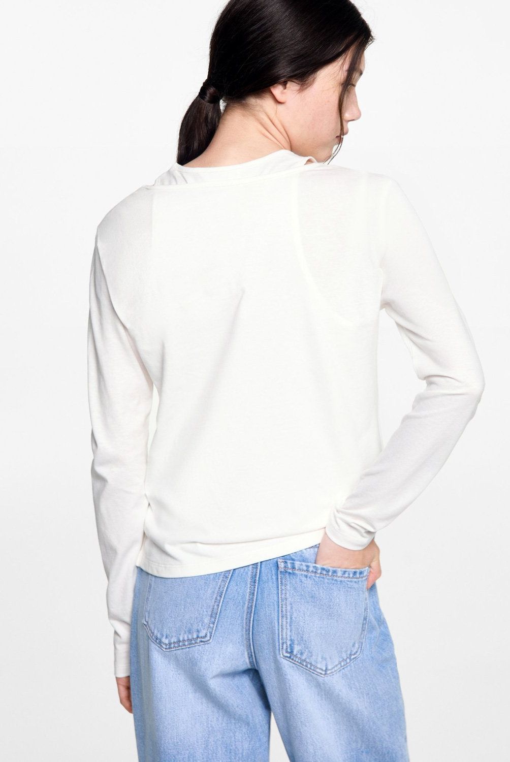 MANGO TEEN - Polera Algodón Doble Mujer Mango Teen